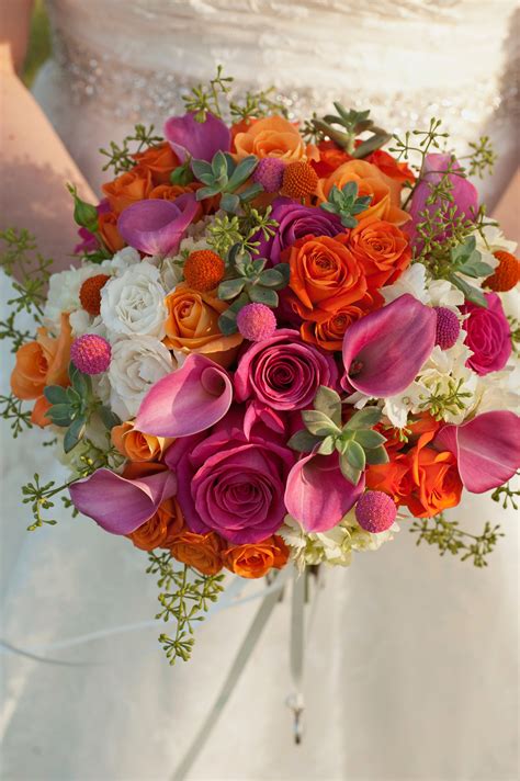 Pink And Orange Mixed Flower Bridal Bouquet
