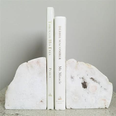 White Geode Bookends Natural Stone Book Ends Geode Decor And Crystal