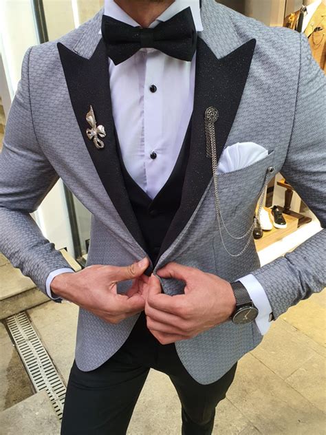 Buy Gray Slim Fit Patterned Tuxedo By Gentwith With Free Shipping
