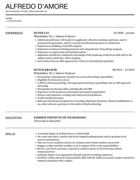 Adjunct Professor Resume Example Thx4playing Blog