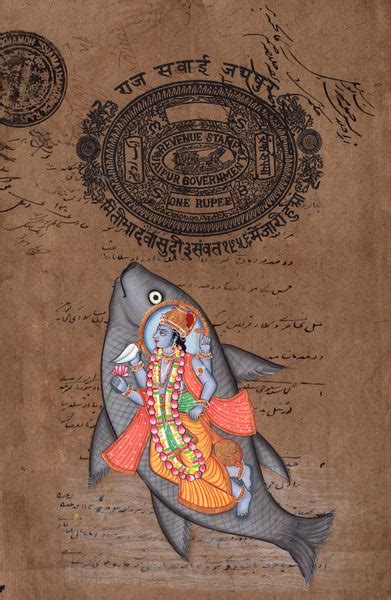 Vishnu Matsya Art Handmade Hindu God Fish Incarnation Avatar Watercolo
