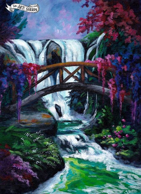 Waterfall Garden Easy Acrylic Painting Tutorial For Beginners Step By