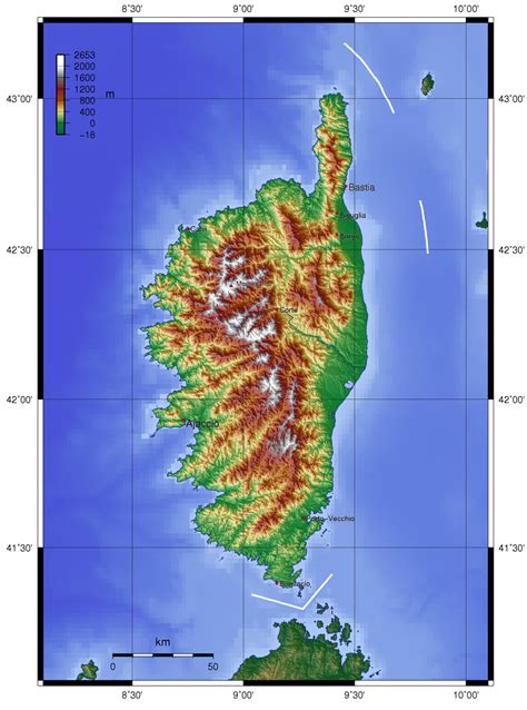 Map Of Corsica Topography Online Maps And Travel