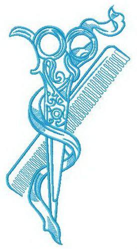 Scissors And Comb Embroidery Design