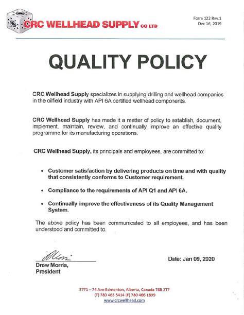 Quality Policy Crc Wellhead