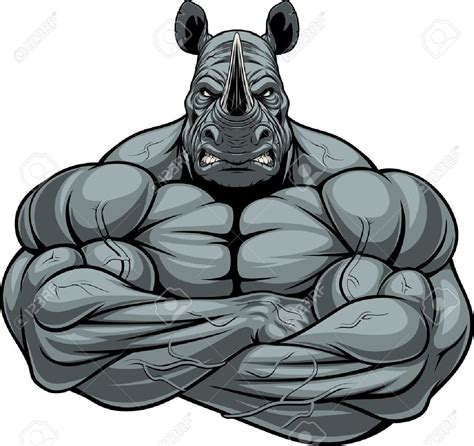 Vector Illustration Symbol Of A Strong Bodybuilder Rhinoceros