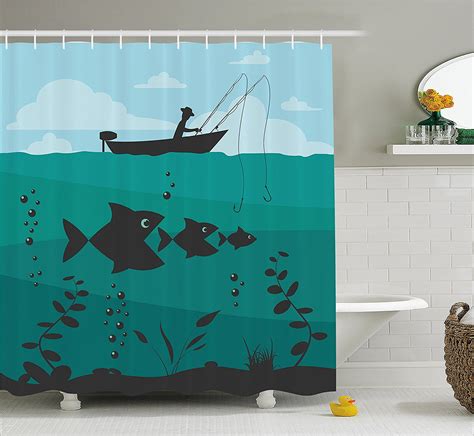 Fishing Decor Shower Curtain By Single Man In Boat Luring With