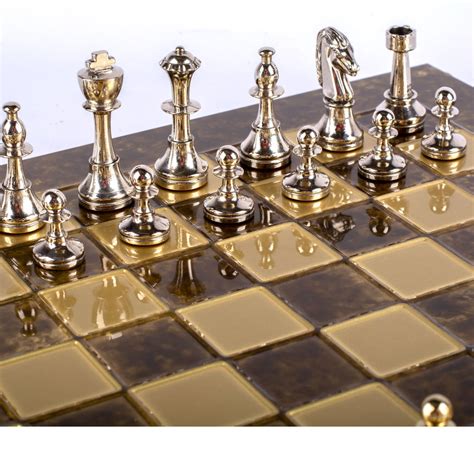 Classic Metal Staunton Chess Set With Goldsilver Chessmen And Bronze