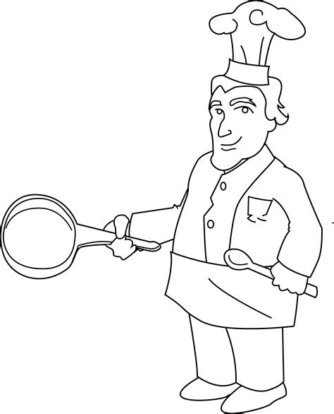 Vector illustration of cartoon funny chef with a moustache holding a silver platter. Chef Coloring Page - Free Clip Art