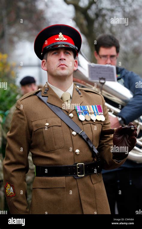 A British Army Officer Participates In The Remembrance Sunday Stock
