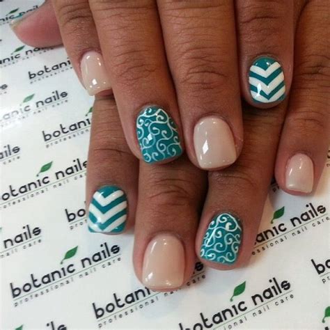 Teal Nude White Nails With Accent Design Diva Nail Pinterest Teal