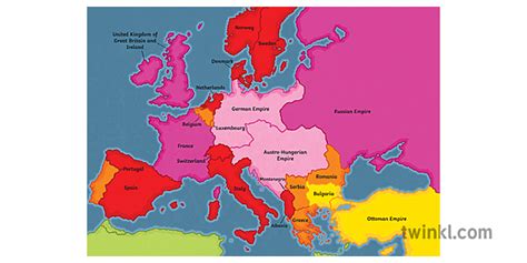 1914 Alliances Colour Map Countries Europe First World War History