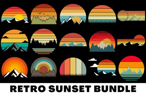 Vintage Retro Sunset Landscapes Bundle Graphic By Atlasart Creative Fabrica
