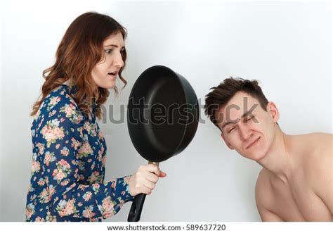 Woman Frying Pan Naked Man Hangover Stock Photo Shutterstock
