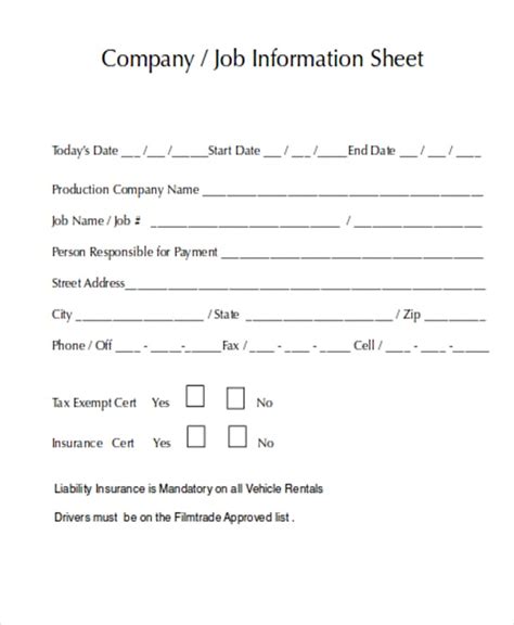 10 Job Sheet Templates Free Samples Examples Format Download