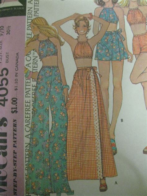 Vintage 70s Mccalls 4055 Drawstring Halter Top Wrap Skirt Sewing