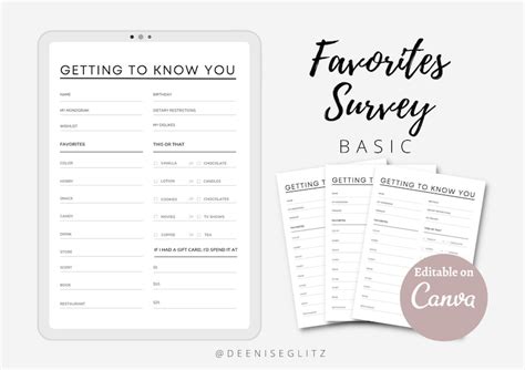 Basic Employee Favorites Get To Know Me Survey All About Me Etsy