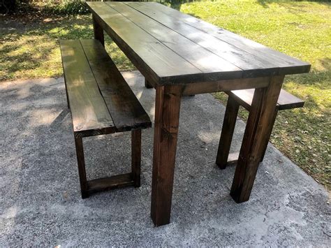 Tall Rustic 7ft Farmhouse Table With Tall Benches Bar Height Dining