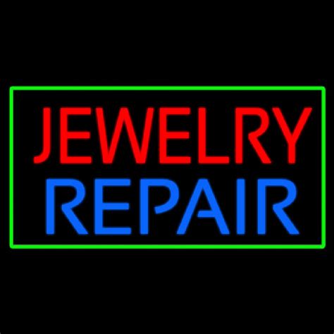 Custom Jewelry Repair Green Rectangle Neon Sign Usa Custom Neon Signs