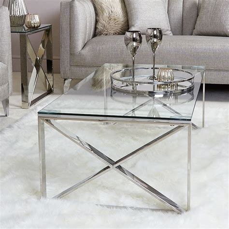 Zenn Contemporary Stainless Steel Clear Glass Lounge Coffee Table