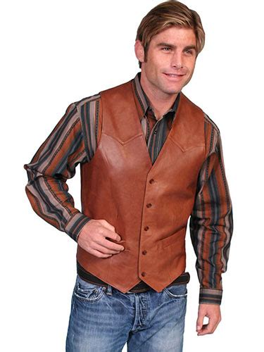 Scully Lambskin Button Front Western Vest Antique Brown Mens