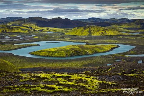 Blue Lake And Green Mountains Highlands Iceland Europe