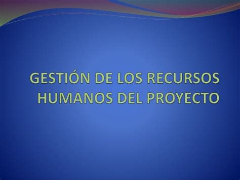 Gestión De Los Recursos Humanos Del Proyecto