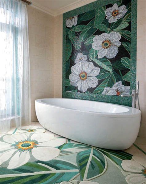 Floral Mosaic Tiles Simple Bathroom Designs Bathroom Tile Designs