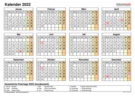 Kalender 2022 Zum Ausdrucken In Excel 17 Vorlagen Kostenlos