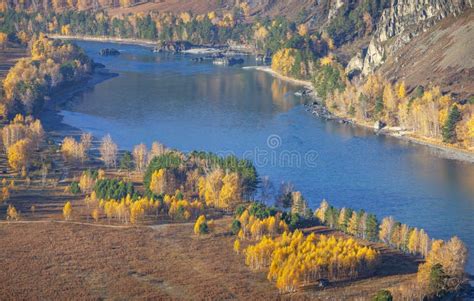 Over The Mountain River Katun In The Altai Mountains Stock Image