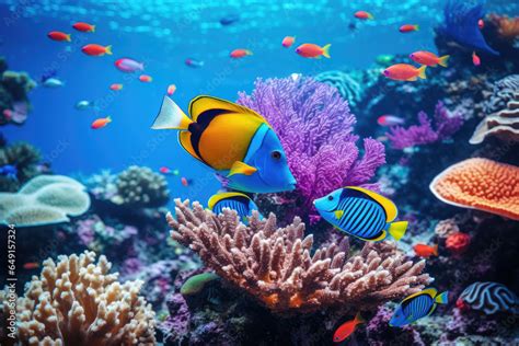 Fototapeta Underwater With Colorful Sea Life Fishes And Plant At Seabed