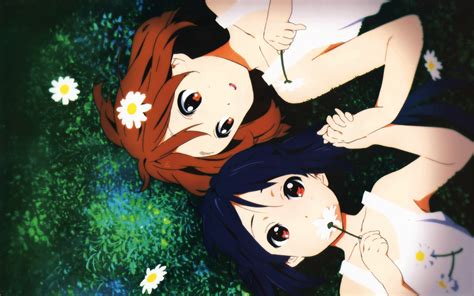 2girls Flowers Hirasawa Yui K On Nakano Azusa Anime Wallpapers