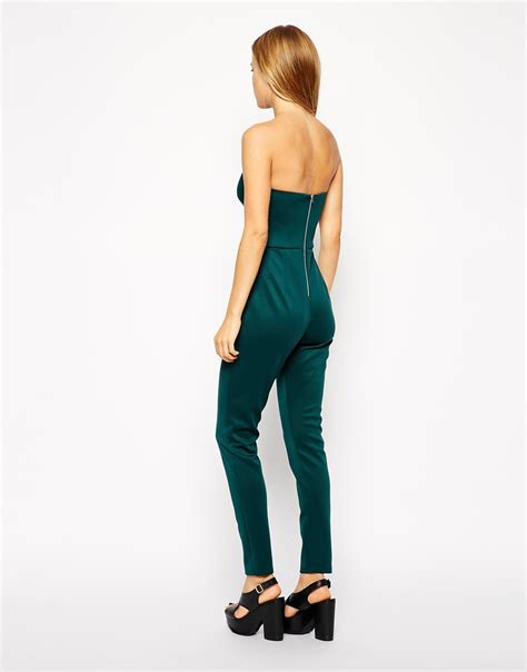 Lyst Asos Scuba Bandeau Jumpsuit With Peg Leg In Green