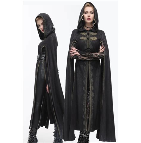 Gothic Black Womens Floral Hooded Robe Cloak Rebelsmarket