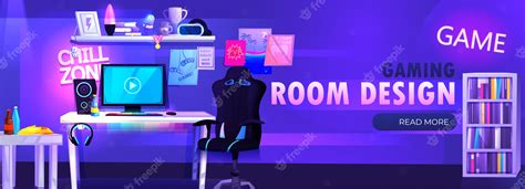 Premium Vector The Gamer Boy Room On Attic Interior Banner The