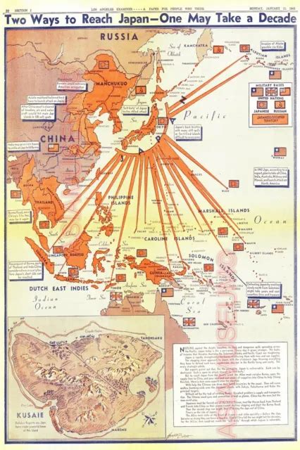 1941 WW2 JAPANESE ASIA MAP SUBMARINE ROOSEVELT CHURCHILL MAP PROPAGANDA