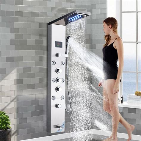 Buy Alenartwater Shower Panel Tower System Stainless Steel 5 Function Faucet Led Rainfall