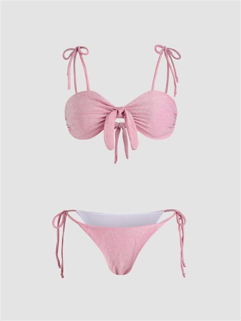 pink glitter bowknot bikini set cider