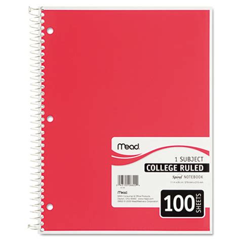 Mead Spiral Bound Notebook Perforated College Rule 8 12 X 11
