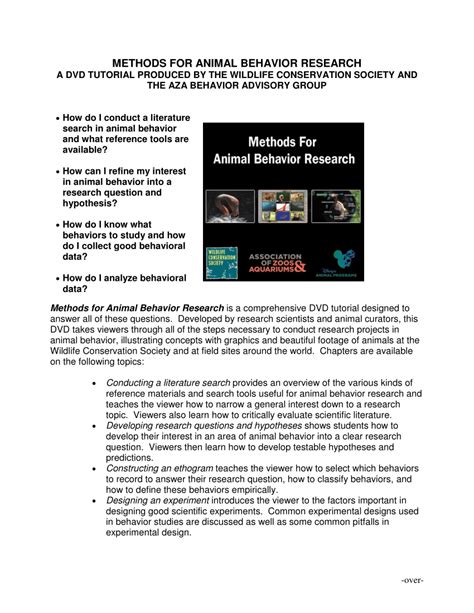 Pdf Methods For Animal Behavior Research A Dvd Tutorial Produced By
