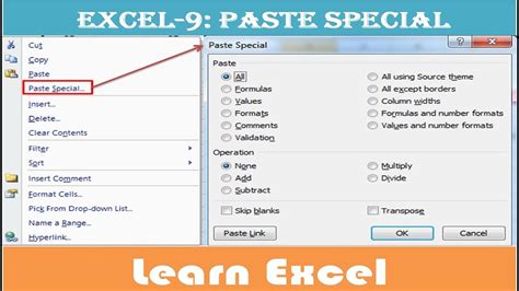 Excel 9 Paste Special Option Explained With Example Youtube