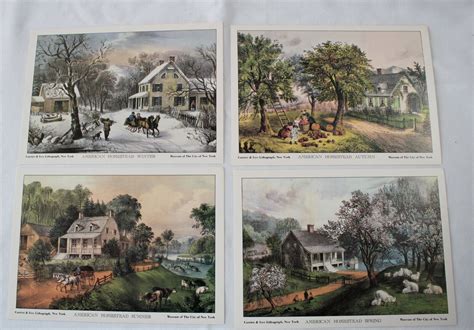 4 Currier And Ives American Homestead Season Lithographs 5 X 7