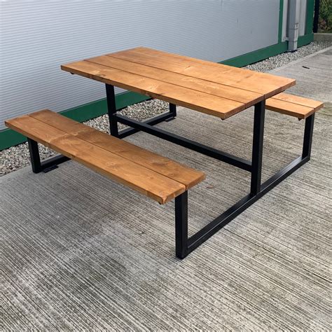 Industrial Outdoor Garden Picnic Table And Bench Bar Restaurant Steelwood Gt001 Ebay