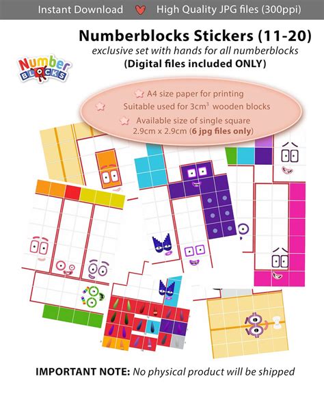 Numberblocks Faces 11 20 And Hands 29cm A4 Stickers Etsy Canada