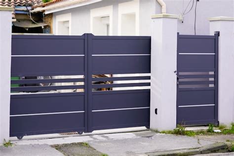 Premium Photo Door Modern Steel Aluminum Grey Gate Portal Of Suburb House