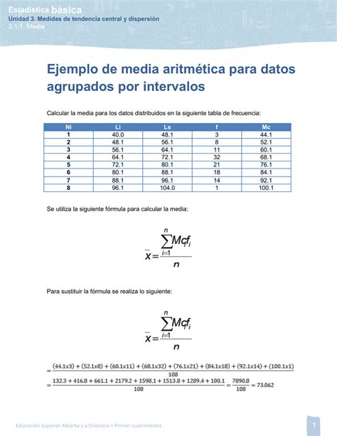 Ejemplo De Media Aritmetica Para Datos Agrupados Por Intervalos Images