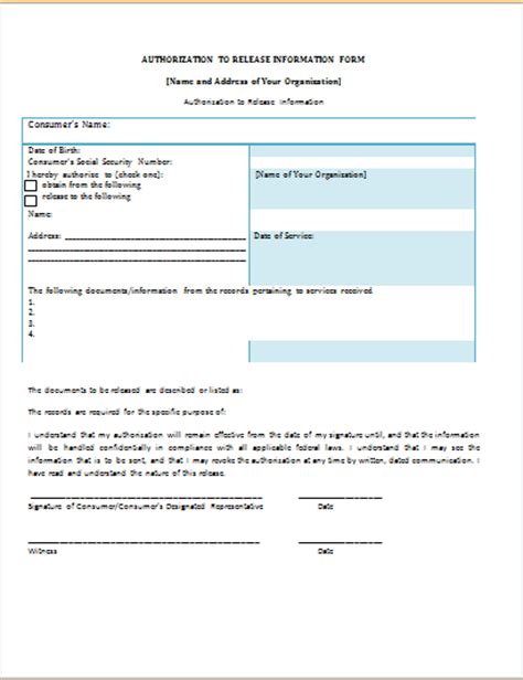 Ms Word Information Release Authorization Form Template