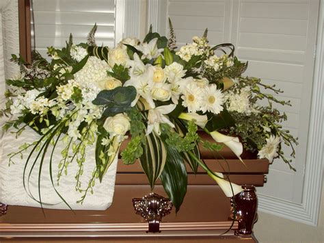 Elegant White Casket Blanket With Orchids Callas Oriental Lililes And