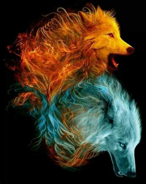 Fire And Ice Wolves Wolf Spirit Wolf Art Fantasy Wolf