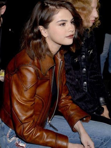 Selena Gomez Brown Leather Jacket Womens Selena Gomez Jacket